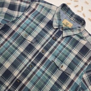 Outdoor Life Men's Short Sleeve Button Up Shirt XL Blue Plaid 100% Cotton Casual